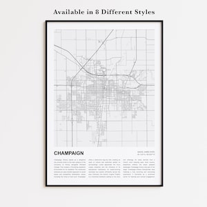 Champaign Map Print, Champaign Travel Map, Champaign Wall Decor Art, Champaign Illinois, Housewarming Gift