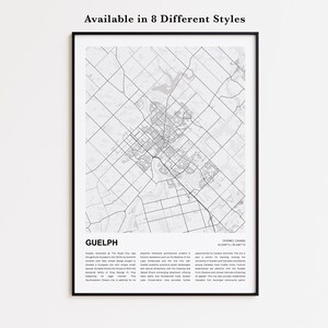 Guelph Map Print, Guelph Travel Map, Guelph Wall Decor Art, Guelph Ontario, Housewarming Gift