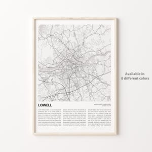 Lowell Map Print, Lowell Travel Map, Lowell Wall Decor Art, Lowell Massachusetts, Housewarming Gift