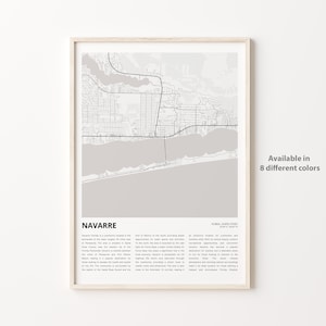 Navarra kaartafdruk, Navarra reiskaart, Navarra muur decor kunst, Navarra, Florida, housewarmingcadeau