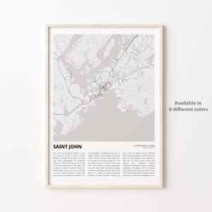Saint John-kaartafdruk, Saint John-reiskaart, Saint John-muurdecoratiekunst, Saint John New Brunswick, housewarmingcadeau