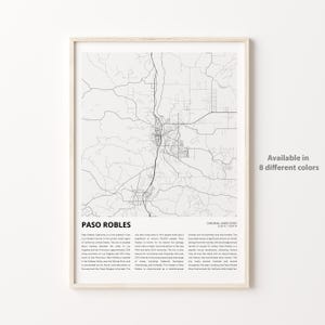 Impresión de mapa de Paso Robles, mapa de viaje de Paso Robles, arte de decoración de pared de Paso Robles, Paso Robles California, regalo de inauguración de la casa