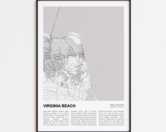 Virginia Beach Map Print, Virginia Beach Travel Map, Virginia Beach Wall Decor Art, Virginia Beach Virginia, Housewarming Gift
