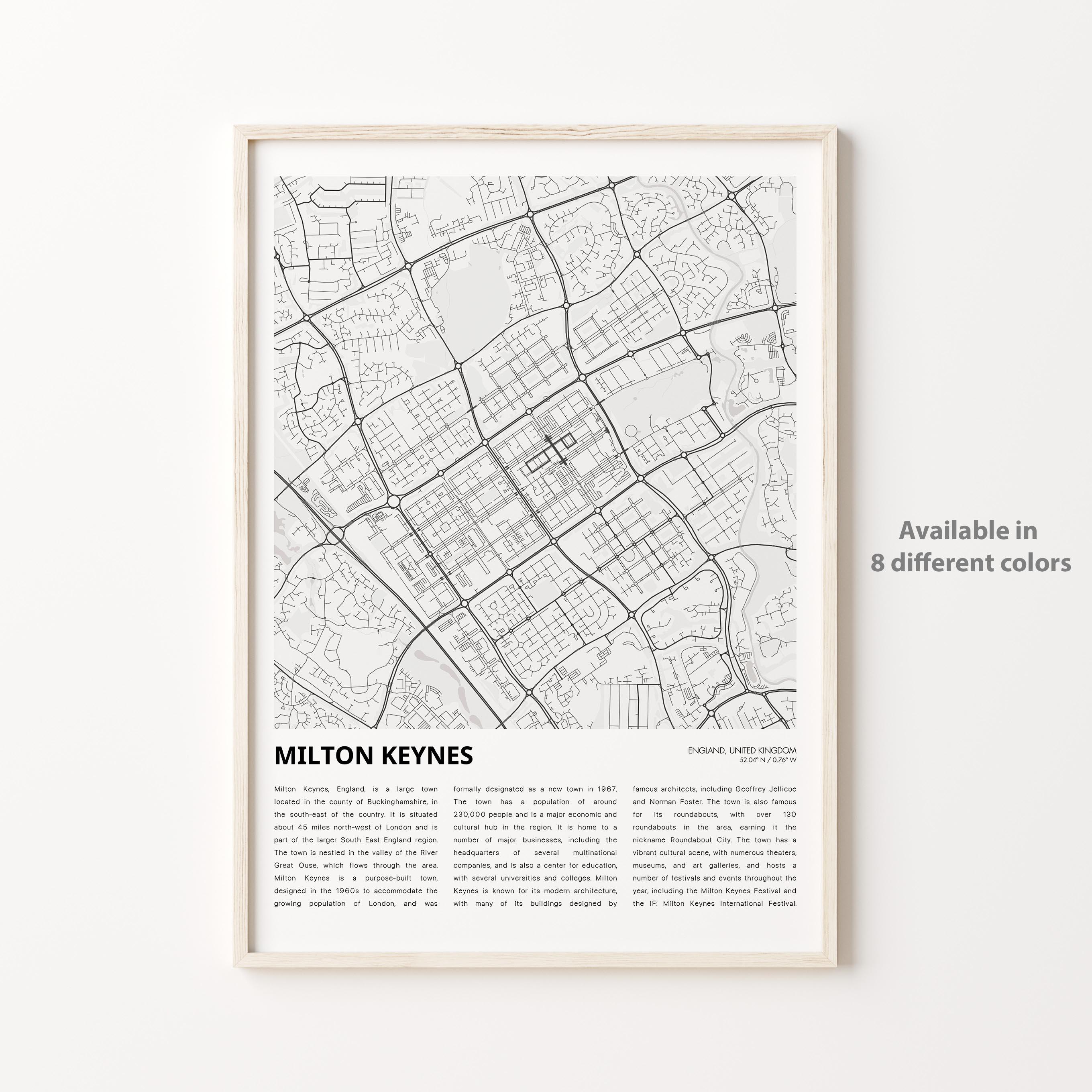 Milton Keynes Map Print, Milton Keynes Travel Map, Milton Keynes Wall Decor Art, Milton Keynes England, Housewarming Gift