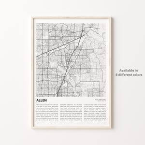 Allen Map Print, Allen Travel Map, Allen Wall Decor Art, Allen Texas, Housewarming Gift map poster, Minimal print