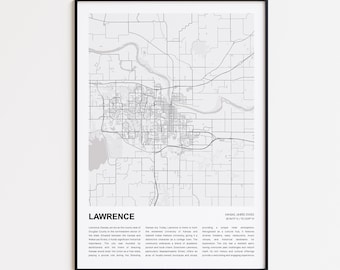 Lawrence Map Print, Lawrence Travel Map, Lawrence Wall Decor Art, Lawrence Kansas, Housewarming Gift