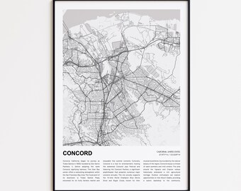Concord Map Print, Concord Map Print, Concord Map Print, Concord Wanddekor Kunst, Concord California, Housewarming Geschenk