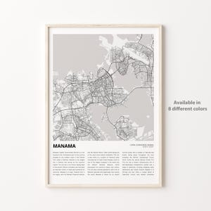 Manama Map Print, Manama Travel Map, Manama Wall Decor Art, Manama Capital Governorate, Housewarming Gift