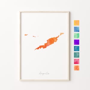 Carte Aquarelle d'Anguilla, Impression pastel d'Anguilla, Impression aquarelle minimale d'Anguilla, Carte d'Anguilla, Cadeau de carte d'Anguilla, Art mural d'Anguilla