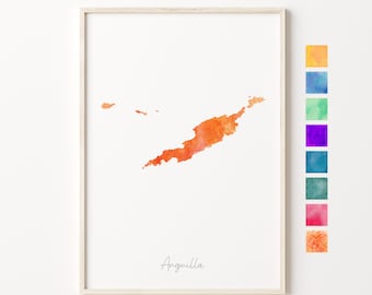 Anguilla Watercolor Map, Anguilla Pastel Print, Anguilla Minimal Watercolor Print, Anguilla Map, Anguilla Map Gift, Anguilla Wall Art