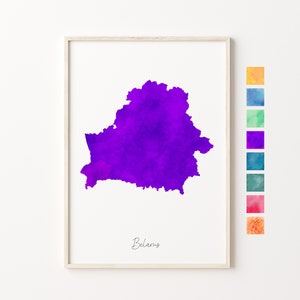Carte aquarelle Biélorussie, impression pastel Biélorussie, art minimal biélorusse, art mural Biélorussie, impression carte Biélorussie, cadeau de pendaison de crémaillère, art mural Biélorussie