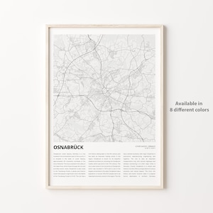 Impresión de mapa de Osnabrück, mapa de viaje de Osnabrück, arte de decoración de pared de Osnabrück, Osnabrück Baja Sajonia, regalo de inauguración de la casa