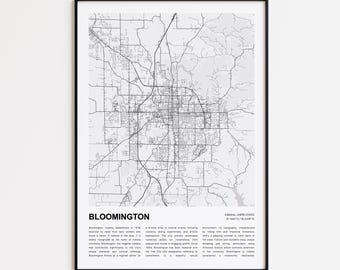 Bloomington Map Print, Bloomington Travel Map, Bloomington Wall Decor Art, Bloomington Indiana, Housewarming Gift