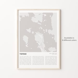 Impresión de mapa de Tofino, mapa de viaje de Tofino, arte de decoración de pared de Tofino, Tofino Columbia Británica, regalo de inauguración de la casa