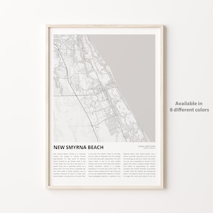 Nieuwe Smyrna Beach-kaartafdruk, nieuwe Smyrna Beach-reiskaart, nieuwe Smyrna Beach-muurdecoratiekunst, New Smyrna Beach, Florida, housewarmingcadeau