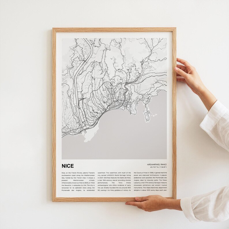 Nice Map Print, Nice Travel Map, Nice Wall Decor Art, Nice Alpes ...