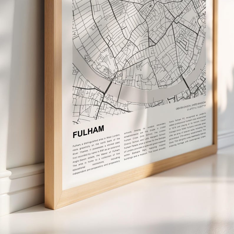Fulham Map Print Fulham Travel Map Fulham Wall Decor Art Fulham Il 8acy 