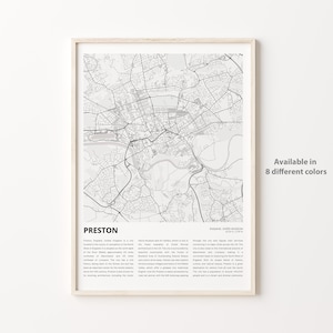 Preston Kartendruck, Preston Reisekarte, Preston Wanddekor Kunst, Preston England, Housewarming Geschenk