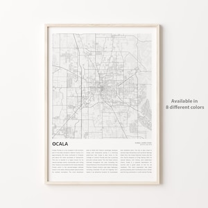 Ocala-kaartafdruk, Ocala-reiskaart, Ocala-muurdecoratiekunst, Ocala Florida, housewarmingcadeau
