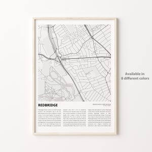 Impresión de mapa de Redbridge, mapa de viaje de Redbridge, arte de decoración de pared de Redbridge, Redbridge Greater London, regalo de inauguración de la casa