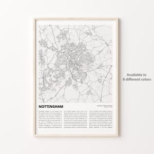 Stampa mappa di Nottingham, mappa turistica di Nottingham, decorazione murale di Nottingham, Nottingham Inghilterra, regalo di inaugurazione della casa