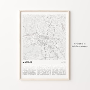 Impresión de mapa de Maribor, mapa de viaje de Maribor, arte de decoración de pared de Maribor, Maribor, regalo de inauguración de la casa