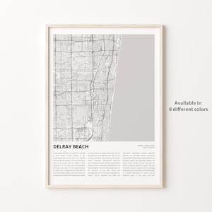 Delray Beach-kaartafdruk, Delray Beach-reiskaart, Delray Beach-muurdecoratiekunst, Delray Beach, Florida, housewarmingcadeau