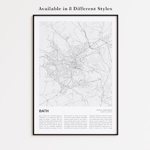 Bath Map Print, Bath Travel Map, Bath Wall Decor Art, Bath England, Housewarming Gift Personalized Map poster print