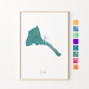 Carte aquarelle de l'Érythrée, impression pastel de l'Érythrée, art minimaliste de l'Érythrée, art mural de l'Érythrée, impression de carte de l'Érythrée, cadeau de pendaison de crémaillère, pays d'Érythrée