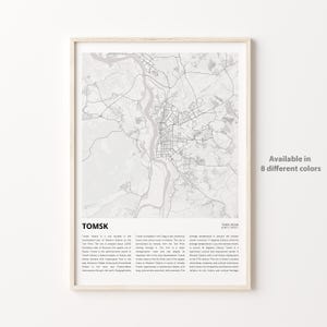 Impresión de mapa de Tomsk, mapa de viaje de Tomsk, arte de decoración de pared de Tomsk, Tomsk Tomsk, regalo de inauguración de la casa