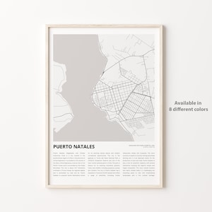 Impresión de mapas de Puerto Natales, Mapa de viajes de Puerto Natales, Arte de decoración de la pared de Puerto Natales, Puerto Natales Magallanes y Antártida Chilena