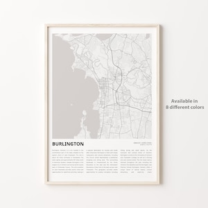 Burlington Map Print, Burlington Travel Map, Burlington Wall Decor Art, Burlington Vermont, Housewarming Gift