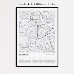 Hackney Map Print, Hackney Travel Map, Hackney Wall Decor Art, Hackney Greater London, Housewarming Gift
