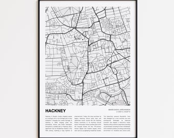 Hackney Map Print, Hackney Travel Map, Hackney Wall Decor Art, Hackney Greater London, Housewarming Gift