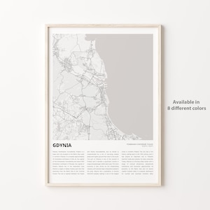 Gdynia Map Print, Gdynia Travel Map, Gdynia Wall Decor Art, Gdynia Pomeranian Voivodeship, Housewarming Gift