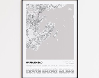 Marblehead Map Print, Marblehead Travel Map, Marblehead Wall Decor Art, Marblehead Massachusetts, Housewarming Gift