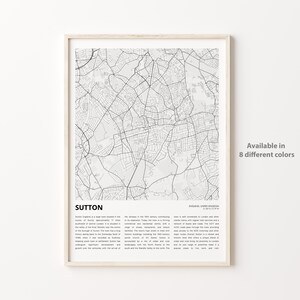 Sutton Map Print, Sutton Travel Map, Sutton Wall Decor Art, Sutton England, Housewarming Gift