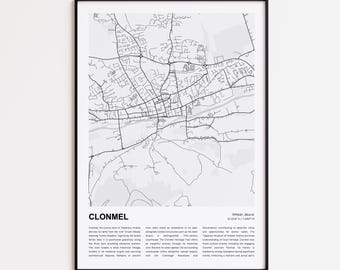 Clonmel Map Print, Clonmel Travel Map, Clonmel Wall Decor Art, Clonmel Tipperary, Housewarming Gift