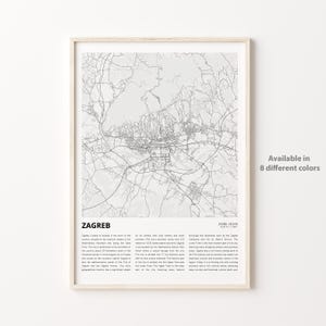 Zagreb Karte Druck, Zagreb Reisekarte, Zagreb Wanddekor Kunst, Zagreb Zagreb, Einweihungsparty Geschenk