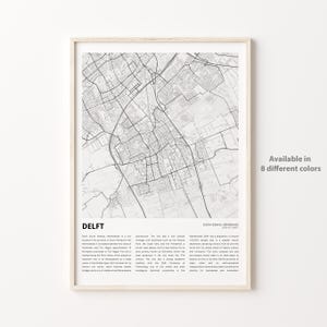 Impresión de mapa de Delft, mapa de viaje de Delft, arte de decoración de pared de Delft, Delft Holanda Meridional, regalo de inauguración de la casa