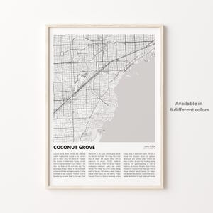 Coconut Grove-kaartafdruk, Coconut Grove-reiskaart, Coconut Grove-muurdecoratiekunst, Coconut Grove, Florida, housewarmingcadeau