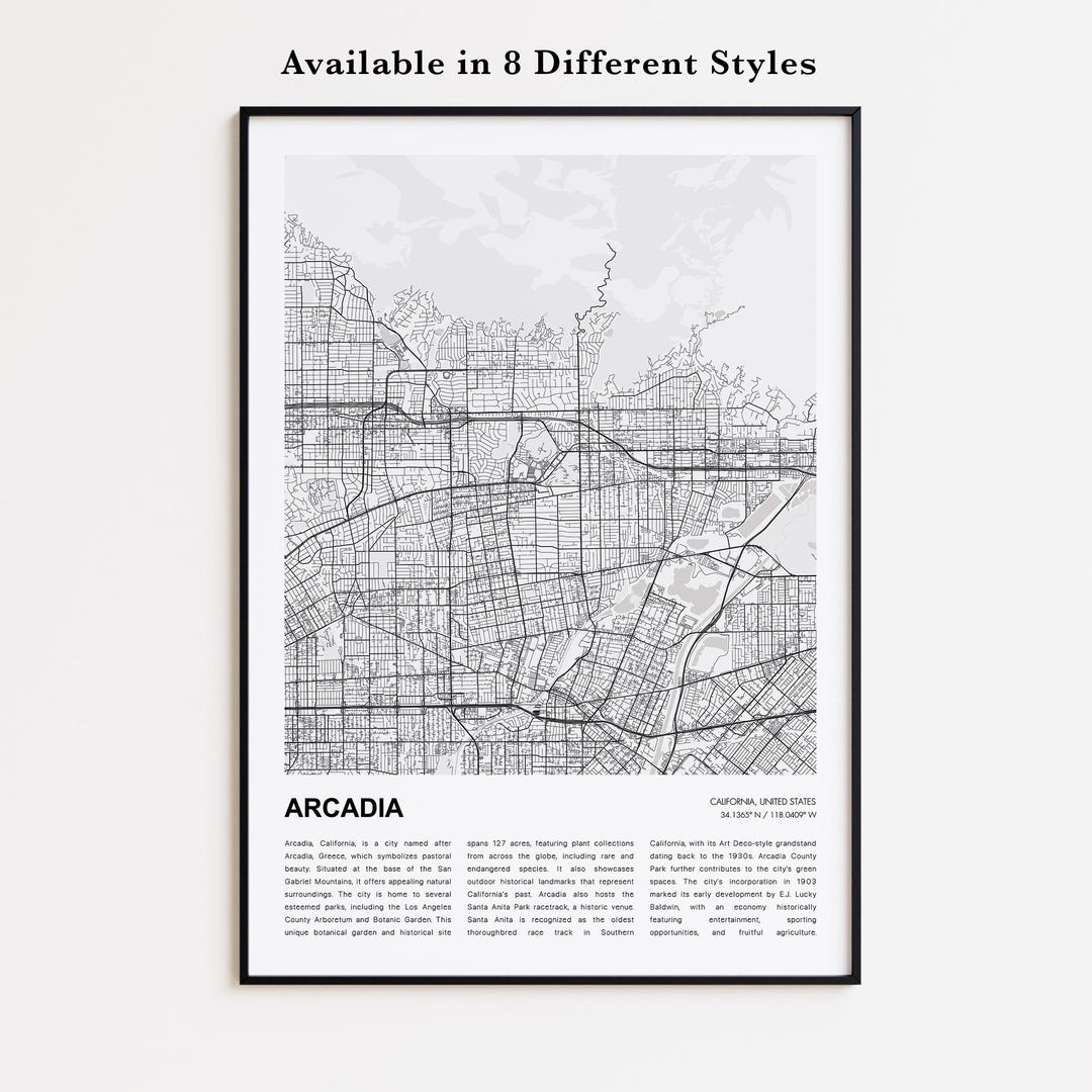 Arcadia Map Print, Arcadia Travel Map, Arcadia Wall Decor Art, Arcadia ...