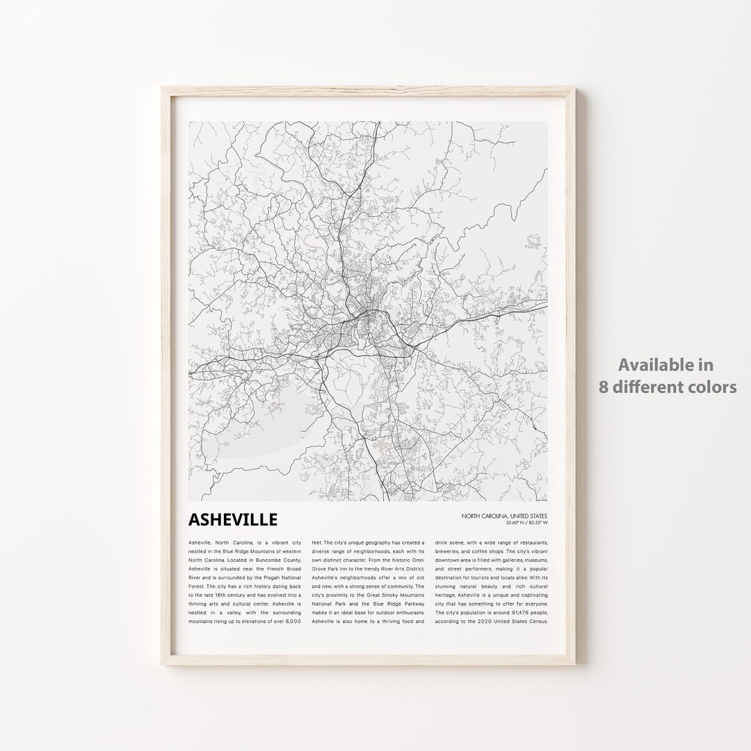 Asheville Map Print, Asheville Travel Map, Asheville Wall Decor Art ...