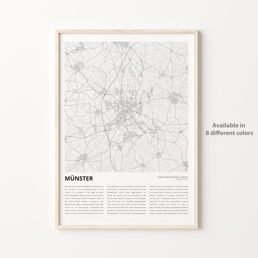 Münster Map Print, Münster Travel Map, Münster Wall Decor Art, Münster ...