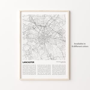 Impresión de mapa de Lancaster, mapa de viaje de Lancaster, arte de decoración de pared de Lancaster, Lancaster Pensilvania, regalo de inauguración de la casa