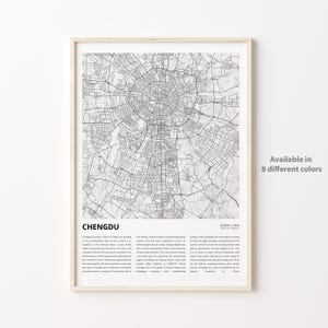 Impresión de mapas de Chengdu, mapa de viajes de Chengdu, arte de decoración de pared de Chengdu, Chengdu Sichuan, regalo de inauguración de la casa