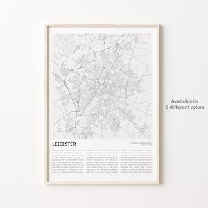 Leicester Map Print, Leicester Travel Map, Leicester Wall Decor Art, Leicester England, Housewarming Gift