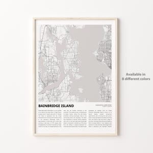 Impresión de mapa de la isla Bainbridge, mapa de viaje de la isla Bainbridge, arte de decoración de pared de la isla Bainbridge, isla Bainbridge Washington, regalo de inauguración de la casa