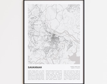 Savannah Map Print, Savannah Travel Map, Savannah Wall Decor Art, Savannah Georgia, Housewarming Gift