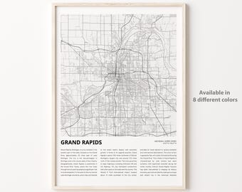 Grand Rapids Map Print, Grand Rapids Travel Map, Grand Rapids Wall Decor Art, Grand Rapids Michigan, Housewarming Gift